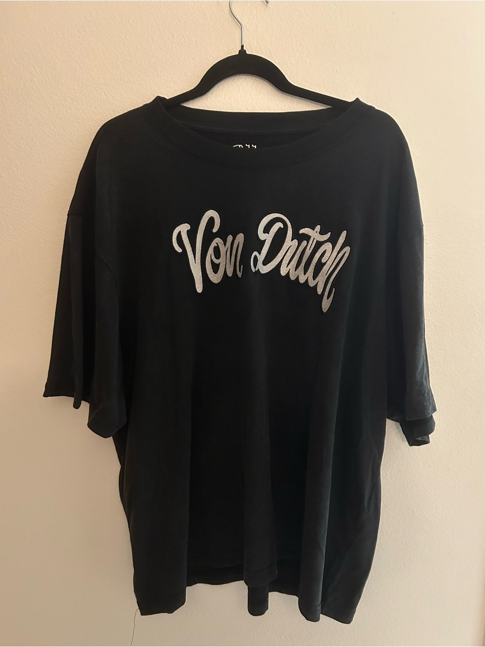 Von Dutch Black T-Shirt with White Embroidered Script Logo